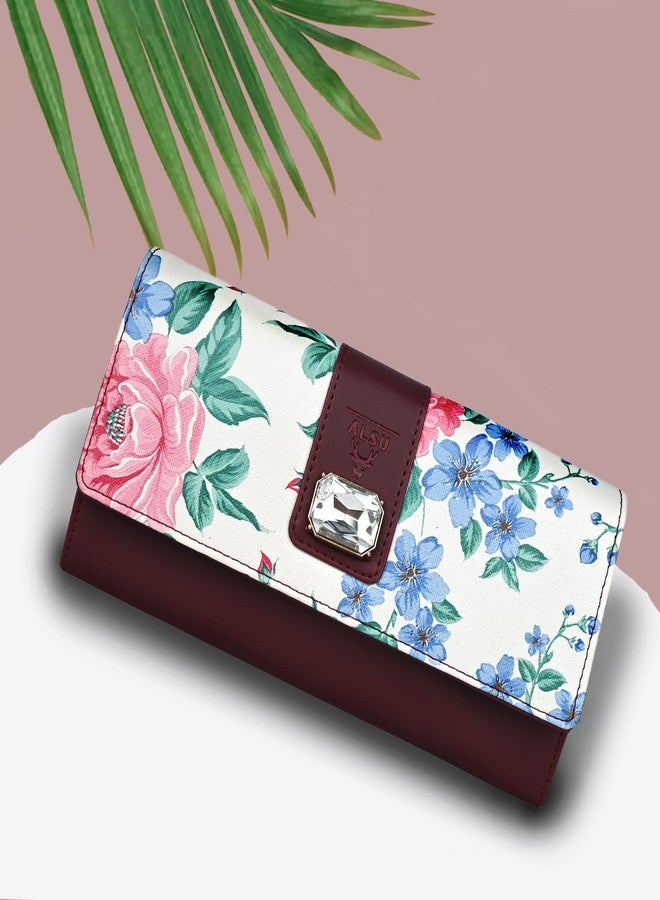 ALSU Women's Maroon Hand Wallet Clutch flowers printed | phone pocket | 4 card slots (gdu-022mar) - Image 2