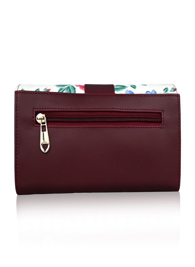 ALSU Women's Maroon Hand Wallet Clutch flowers printed | phone pocket | 4 card slots (gdu-022mar) - Image 3