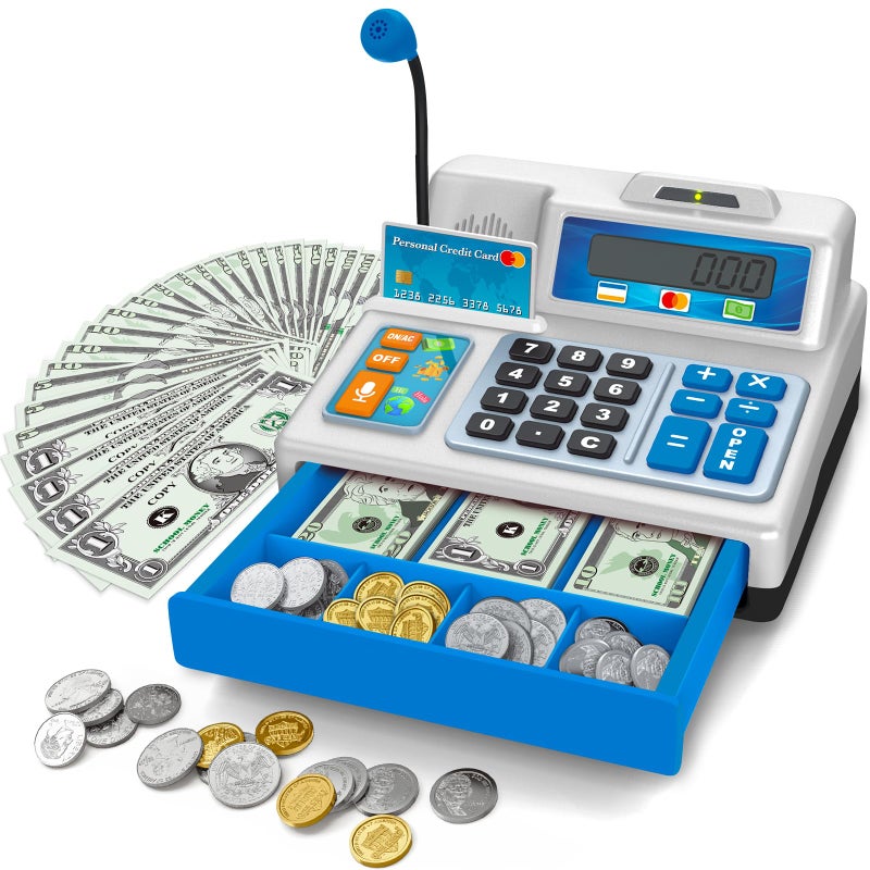 BAODLON Calculator Cash Register 103 Pcs Toy Cash Register Store Set with Microphone Credit Card and Banking for Kids Early Math Skills Toys Gifts for 3 4 5 6 7 8 Years Old Boy Girl - Image 2