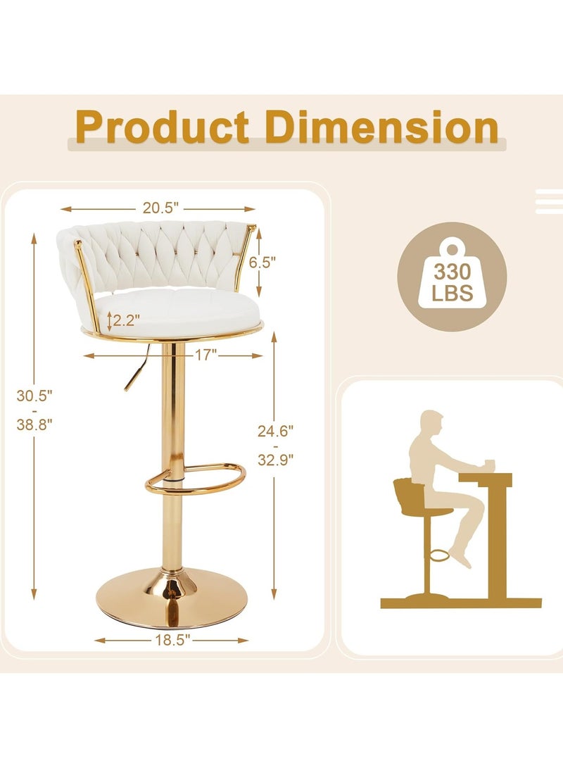 DubaiGallery Woven Bar Stools Counter Height Bar Stools with Low Back, Gold Swivel Bar Stools for Kitchen Island, Bar Pub - Image 2