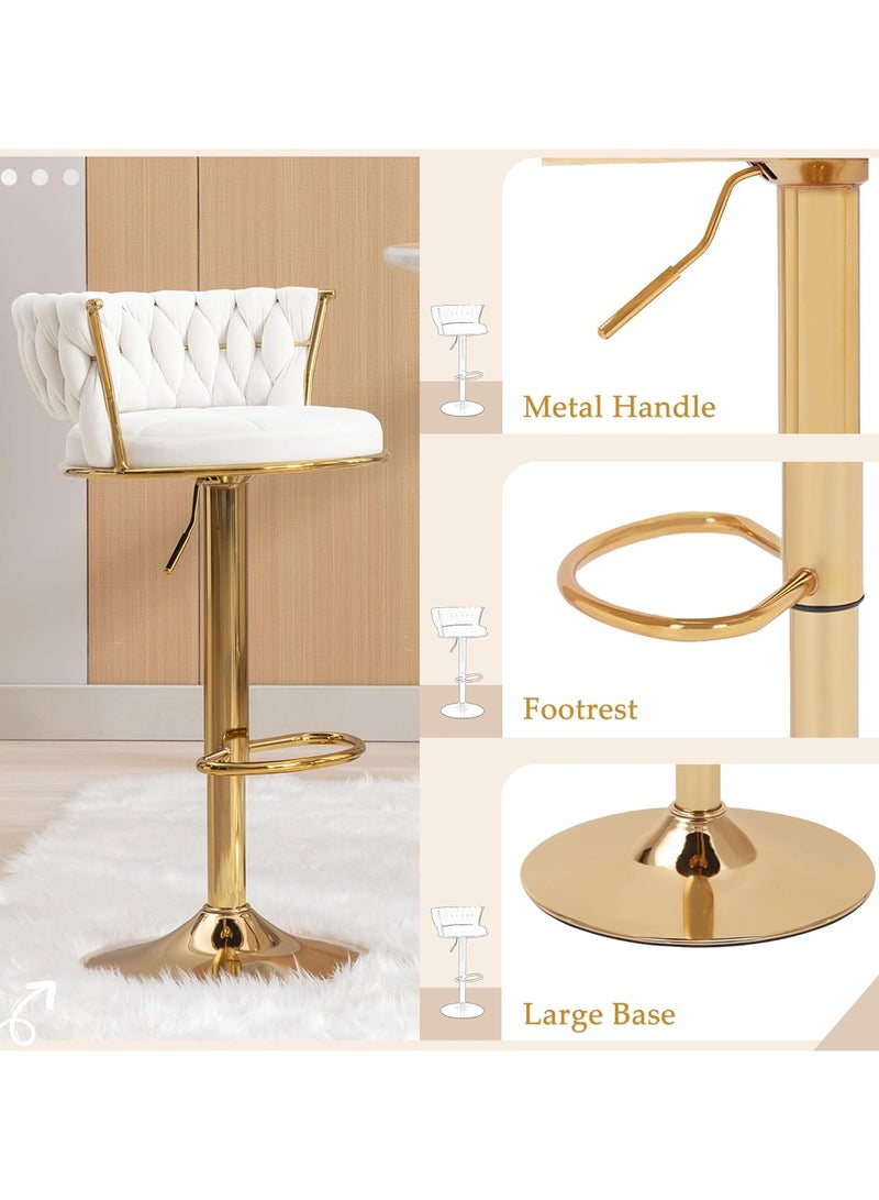 DubaiGallery Woven Bar Stools Counter Height Bar Stools with Low Back, Gold Swivel Bar Stools for Kitchen Island, Bar Pub - Image 3