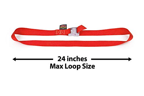 PowerTye Heavy-Duty Lashing Straps – 1.5in x 4ft Cam Buckle Continuous Loop Strap (no Hooks), Made in USA for Motorcycle, ATV, Cargo, Coolers and RV Battery – 300 lb Working Load Limit, Red (2-Pack) - Image 4