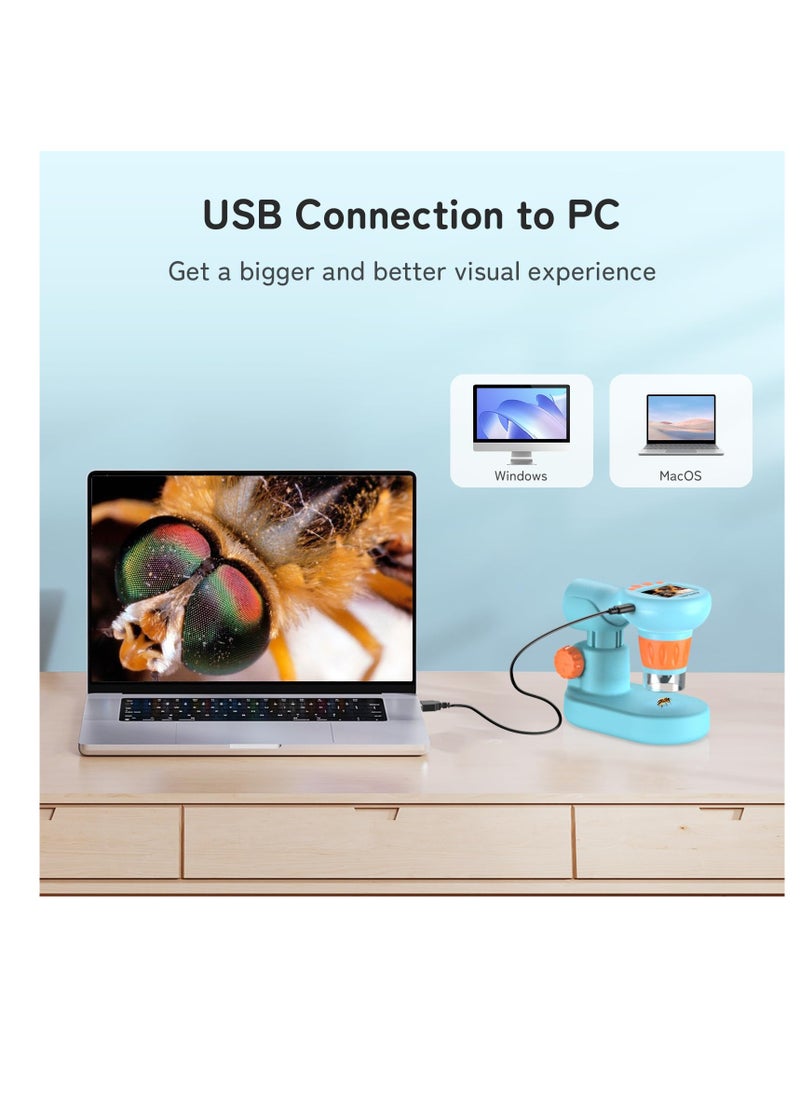 KASTWAVE - Handheld Microscope for Kids, 800X USB Microscope with 2" LCD Screen, Handheld Kids Microscope with 5 Microscope Slides for Adults and Kids, Gifts for Kids 8-12 - Image 1