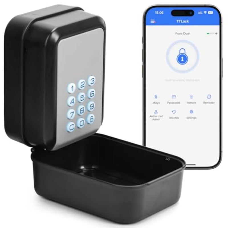 Smart Key Box, Bluetooth Lock Box Supports TTLock App and PIN Code Key Safe with 12 Digit Combination Code, Suitable for Home, Garage, Apartment, Holiday Accommodation - Image 1