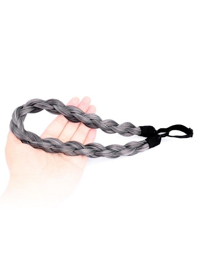 BOBIYA Chubby Narrow Synthetic Hair Braided Headband Classic Chunky Plaited Braids Elastic Stretch Hairpiece Women Girl (Salt Pepper) - Image 4