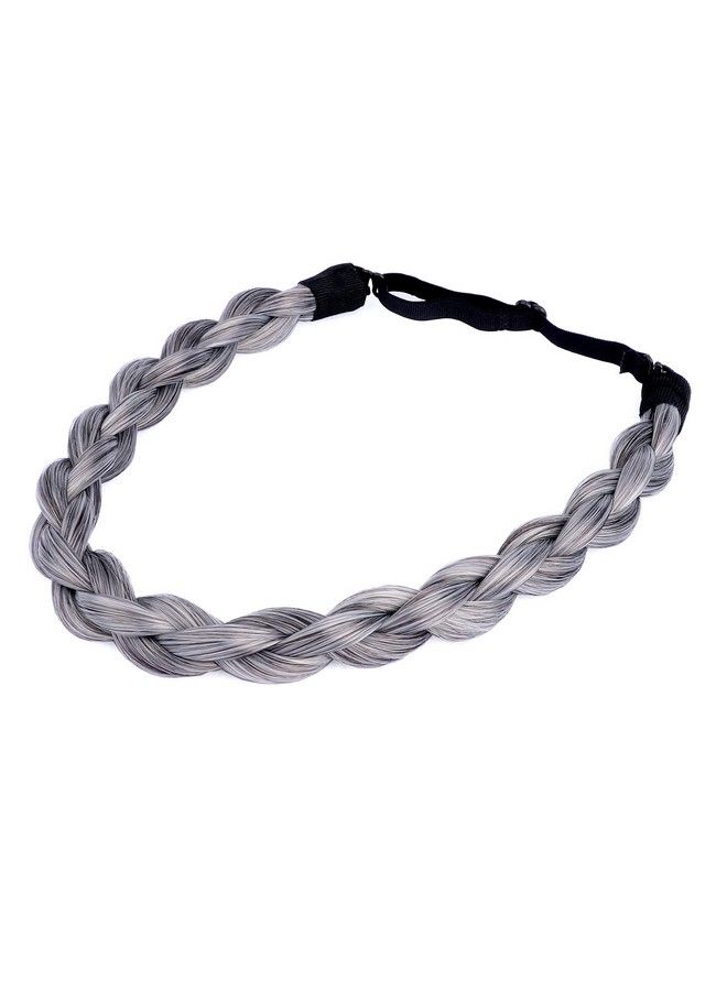BOBIYA Chubby Narrow Synthetic Hair Braided Headband Classic Chunky Plaited Braids Elastic Stretch Hairpiece Women Girl (Salt Pepper) - Image 3