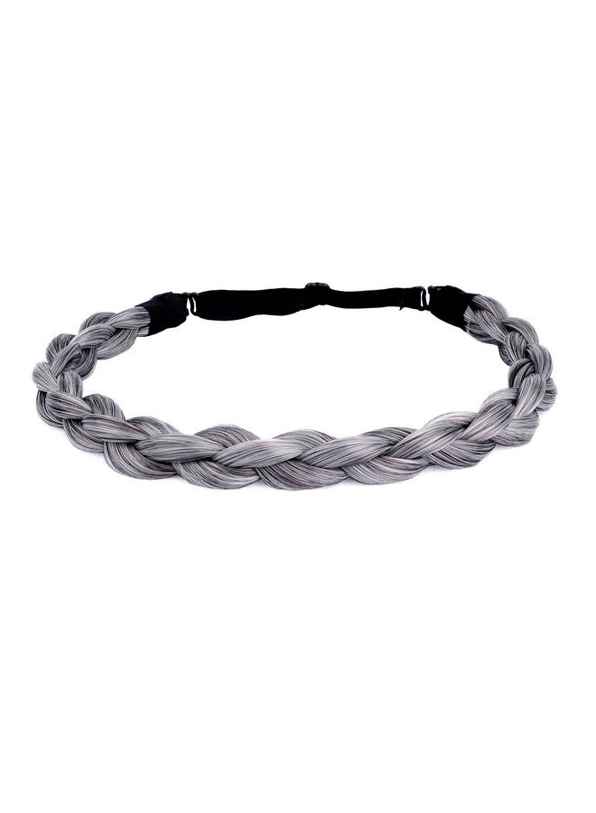 BOBIYA Chubby Narrow Synthetic Hair Braided Headband Classic Chunky Plaited Braids Elastic Stretch Hairpiece Women Girl (Salt Pepper) - Image 2