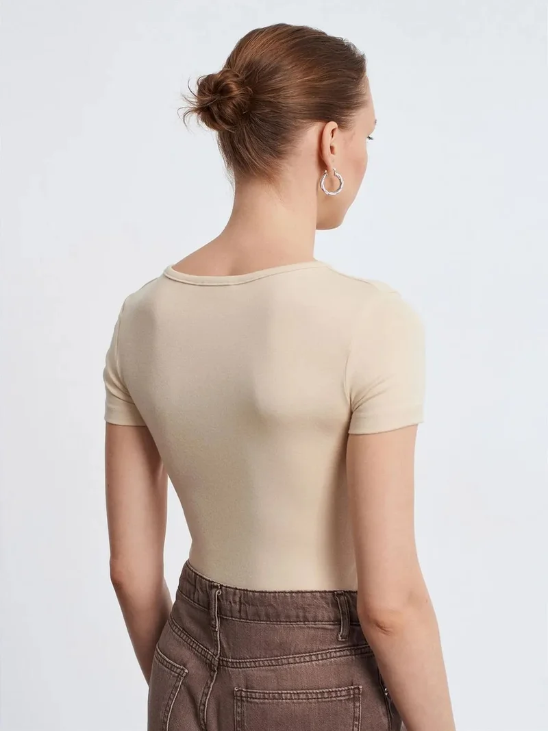 Dilvin DILVIN Slim Fit Crop Jersey Blouse