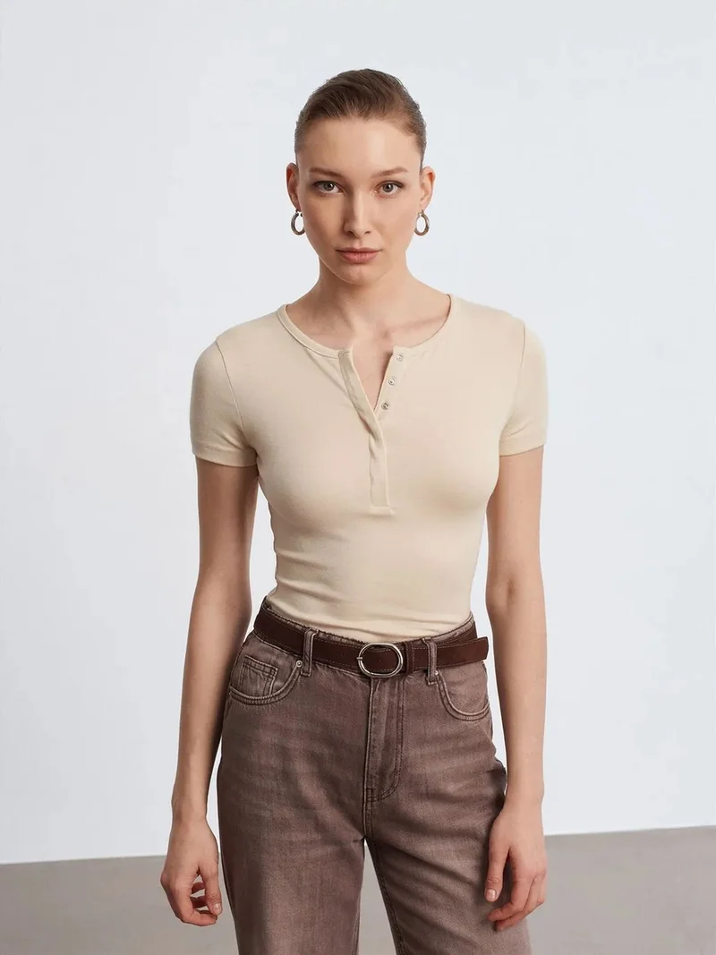 Dilvin DILVIN Slim Fit Crop Jersey Blouse