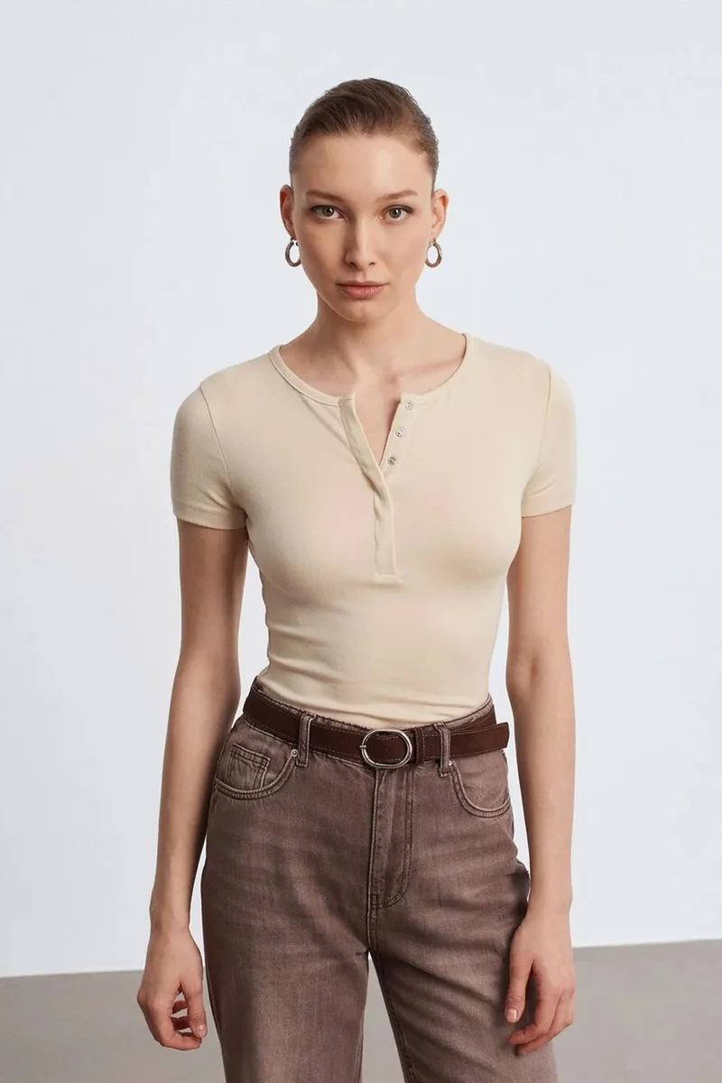 DILVIN Slim Fit Crop Jersey Blouse
