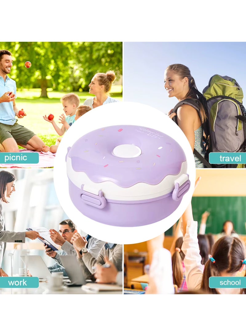 تويسو صندوق غداء Twisoo Donut من الفولاذ المقاوم للصدأ مكون من طابقين ومضاد للتسرب ومزود بمشبك و3 أقسام مع ملعقة - للأطفال والمدرسة وصندوق الوجبات الخفيفة (أرجواني) - Image 4