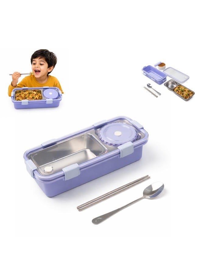 Twisoo Stainless Steel 304 Lunch Box with Gravy Container, 2 Compartment Leakproof Tiffin Box, BPA-Free Food Storage for Kids, School, Office & Travel - Image 1