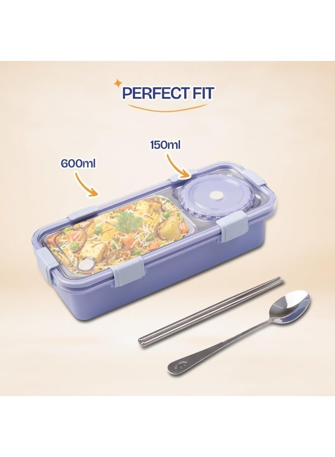Twisoo Stainless Steel 304 Lunch Box with Gravy Container, 2 Compartment Leakproof Tiffin Box, BPA-Free Food Storage for Kids, School, Office & Travel - Image 5