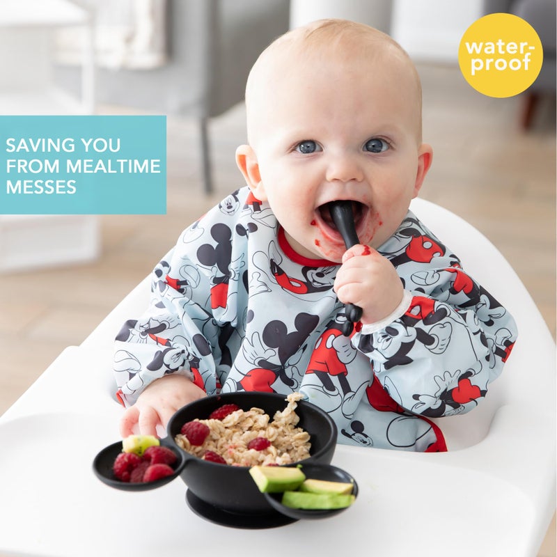 Bumkins Disney Bibs, Baby and Toddler Girls and Boys 6-24 Months, Long Sleeve, Essential Must Have for Eating, Feeding, Mess Saving Lightweight Waterproof Fabric Sleeved Smock, Mickey Mouse Classic - Image 2