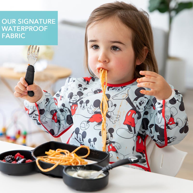Bumkins Disney Bibs, Baby and Toddler Girls and Boys 6-24 Months, Long Sleeve, Essential Must Have for Eating, Feeding, Mess Saving Lightweight Waterproof Fabric Sleeved Smock, Mickey Mouse Classic - Image 3
