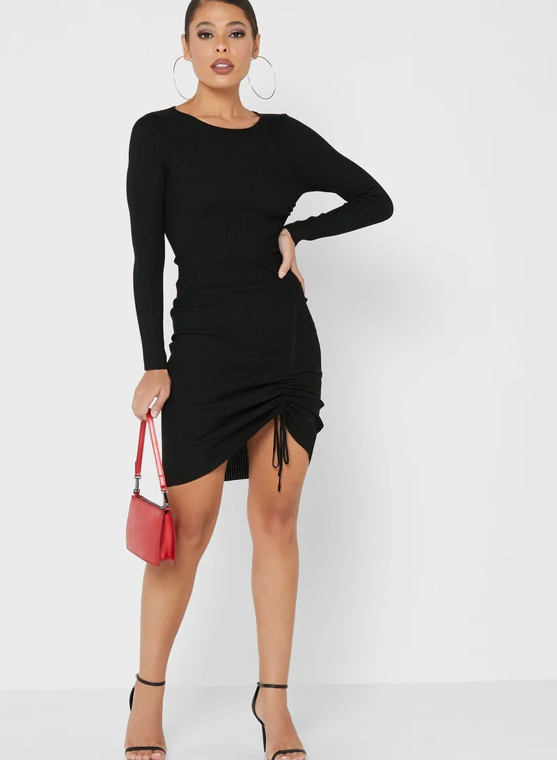 Missguided Petite Crew Neck Ruched Dress
