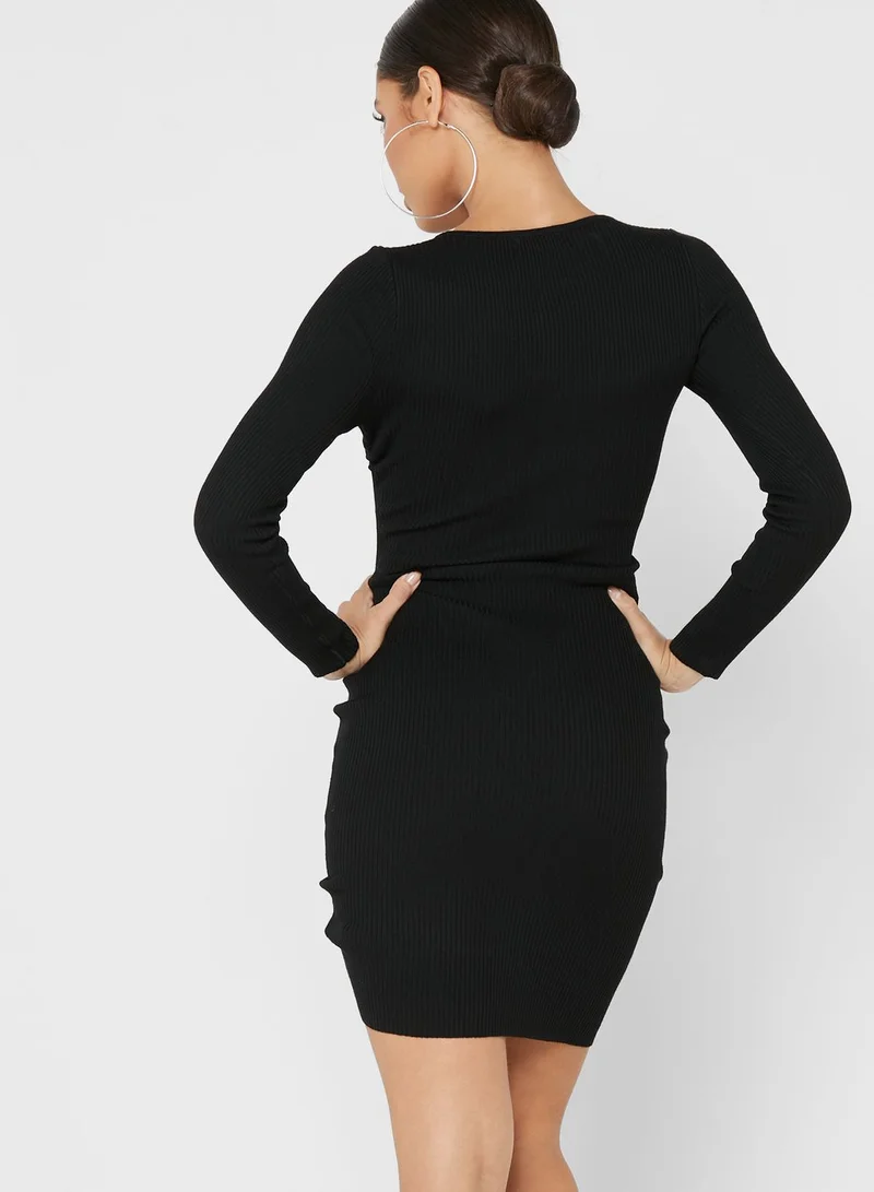 Missguided Petite Crew Neck Ruched Dress