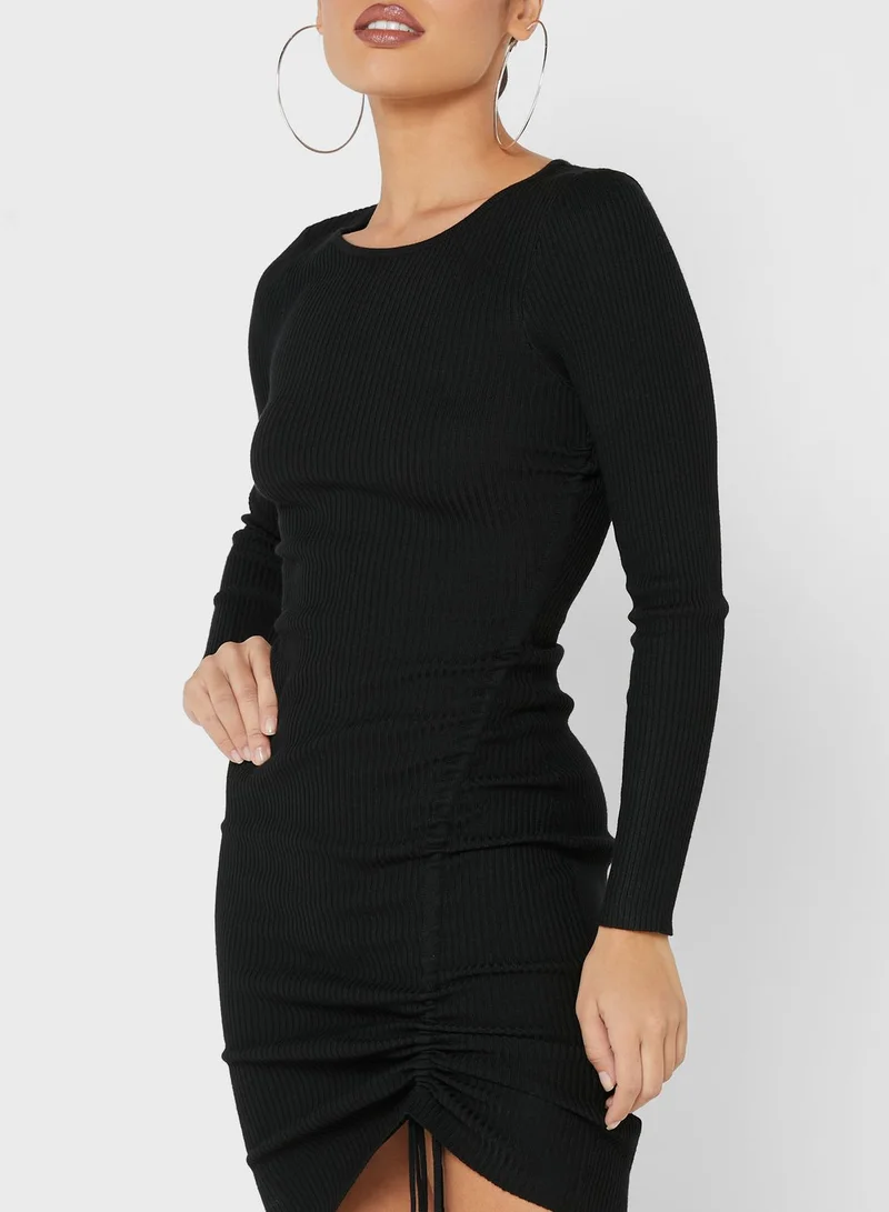 Missguided Petite Crew Neck Ruched Dress