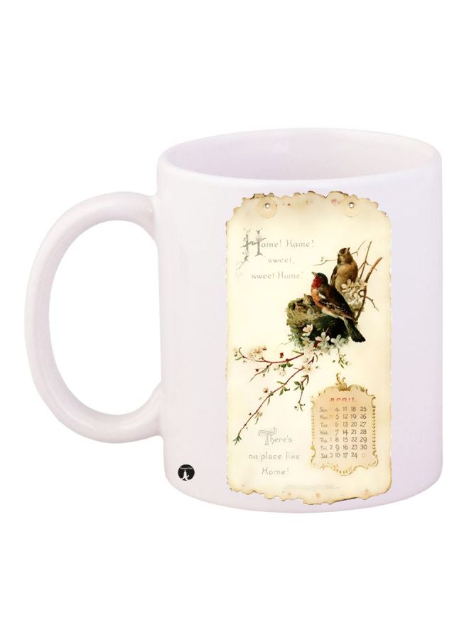 Birds Printed Coffee Mug White/Beige/Green 11ounce