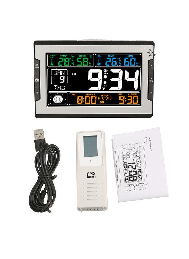 Generic - Indoor&Outdoor Temperature Humidity Digital Multifunctional Clock & Thermo-Hygrometer Thermometer & Hygrometer Large Color Display with Backlight - Image 1