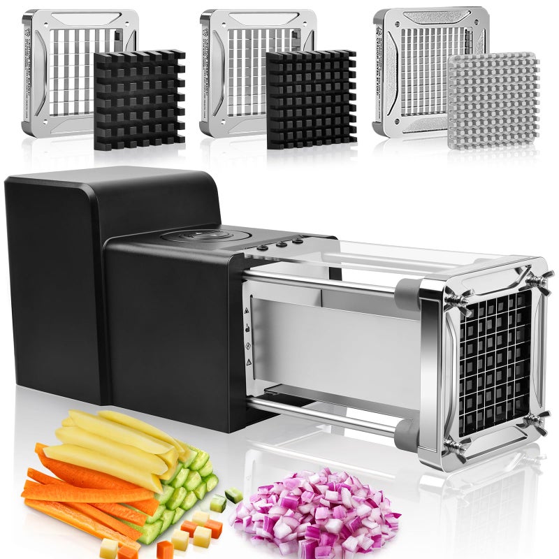 Sopito French Fry Cutter Electric Vegetable Slicer Stainless Steel with 3 Blades 1/4 3/8 1/2 Inch for Potatoes Carrots Onions Apples - Image 1