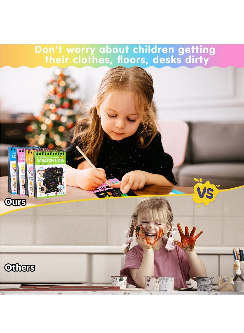 Barakah 24 Pack Scratch Arts and Crafts Notebooks, Scratch Note Pads for Kids, Paper with 24 Wooden Stylus and 4 Drawing Stencils, Kids Birthday Party Favors Game Gift - Image 3