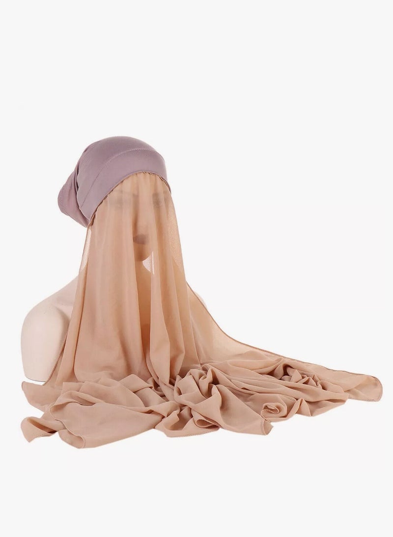 Perfectory Chiffon Instant Hijab for Women Muslim Under Scarf Tube Cap, Headscarf Turban Wrap- Khaki - Image 1