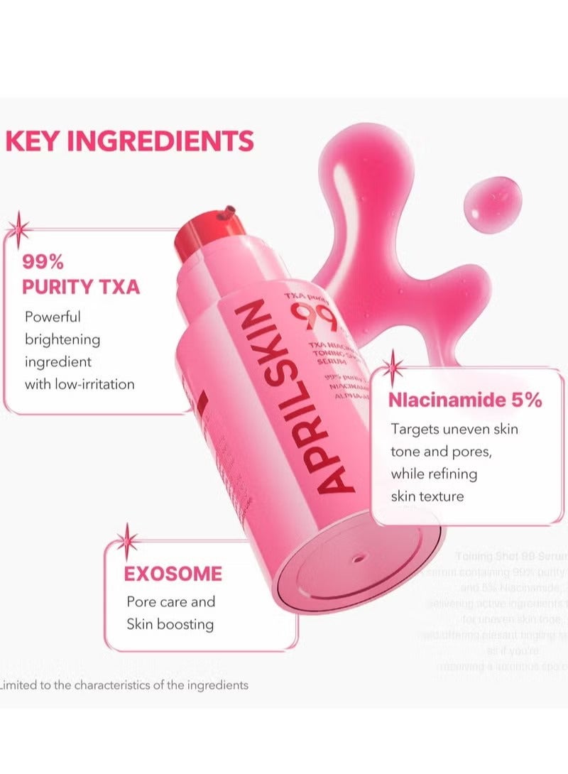 أبريل سكين APRILSKIN TXA Niacinamide Toning Shot 99 Spicule Facial Serum｜مصل تعزيز الجلد｜حمض تراناكساميك عالي النقاء بنسبة 99٪ 3٪ + نياسيناميد بنسبة 5٪ لغمة الجلد غير المتساوية، العناية بالمسام｜العناية بالبشرة الكورية｜1.01 فلور أوقية. - Image 3
