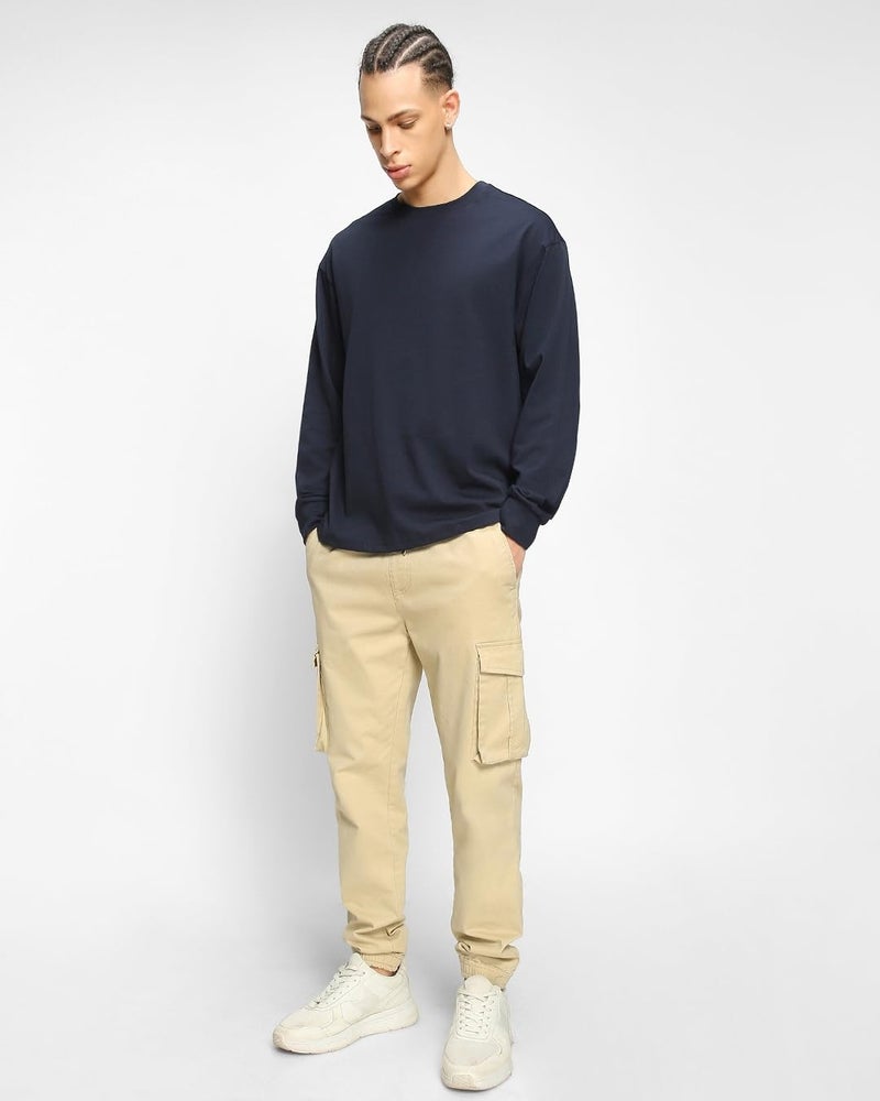 Bewakoof Men Cotton Loose Fit T-Shirt 1149119 Blue Large - Image 5