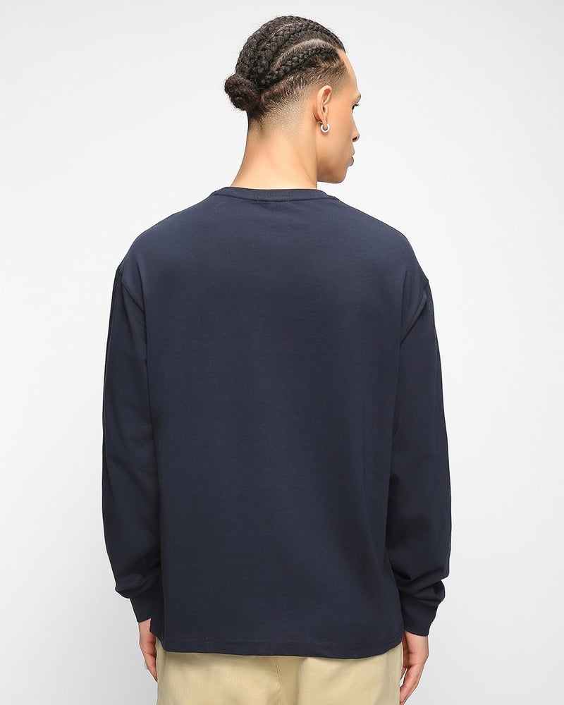 Bewakoof Men Cotton Loose Fit T-Shirt 1149119 Blue Large - Image 4