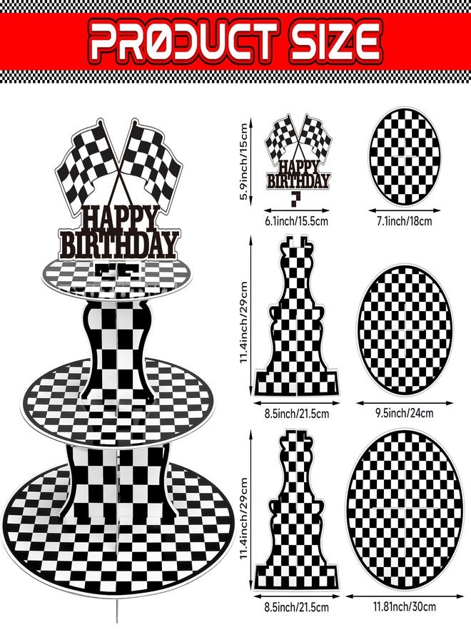 BACUTHY 2 Pack Race Car Cupcake Stands Birthday Party Supplies, Two Fast Cars Decorations Truck Theme Favors - 3 Tier Cardboard Cup Cake Holder Tower - Image 3
