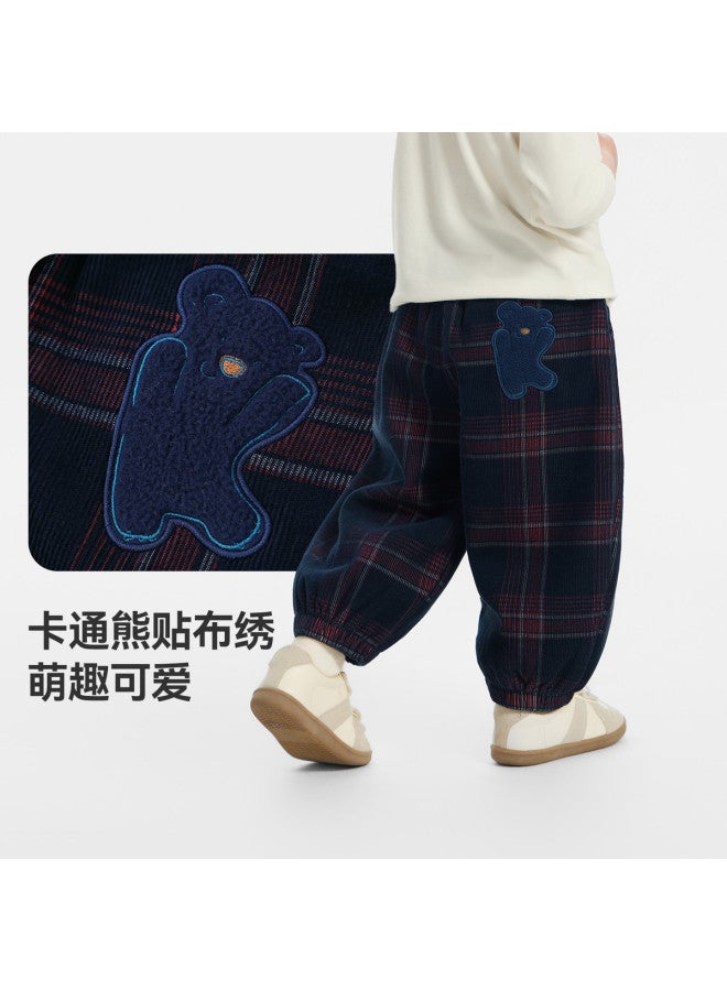 G] Boys' Pants Fleece Lined Thickened Winter Plaid Pants Kids' Warm Pants Winter Long Pants - Image 3