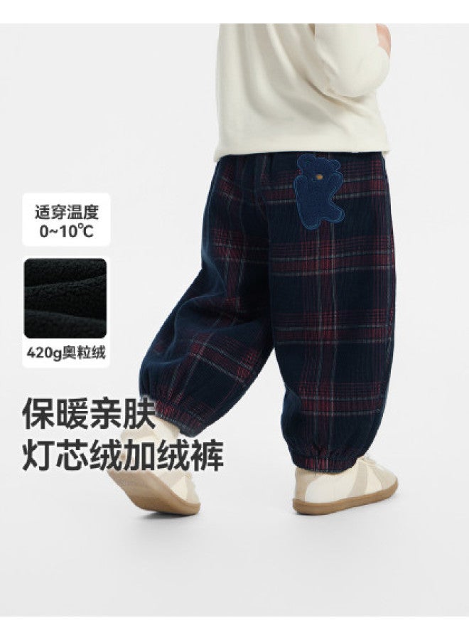 G] Boys' Pants Fleece Lined Thickened Winter Plaid Pants Kids' Warm Pants Winter Long Pants - Image 1