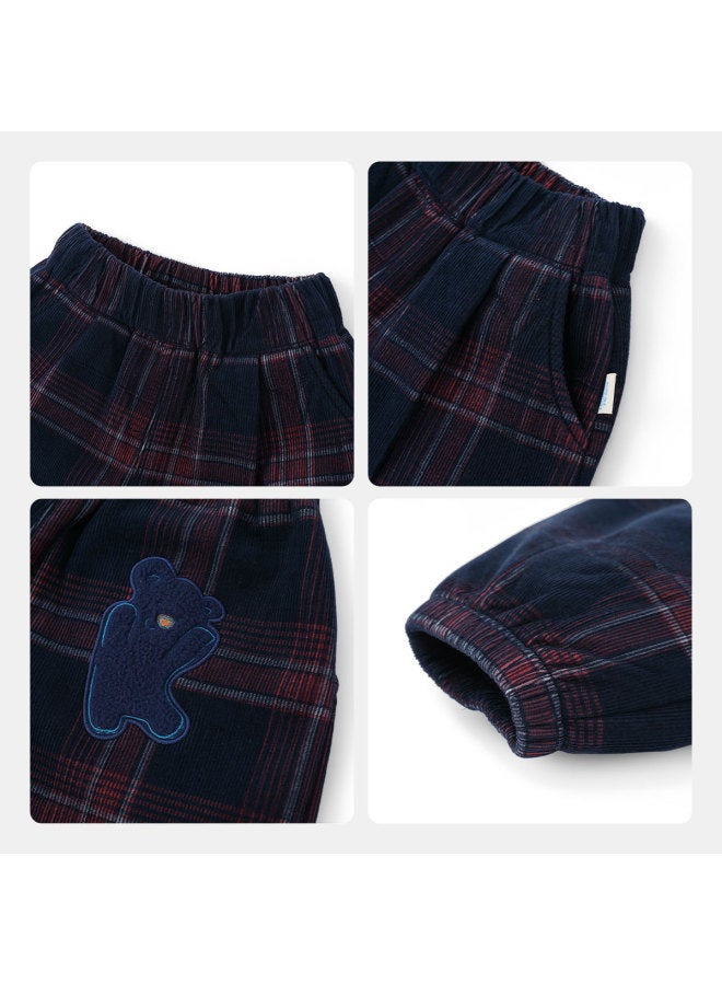 G] Boys' Pants Fleece Lined Thickened Winter Plaid Pants Kids' Warm Pants Winter Long Pants - Image 5