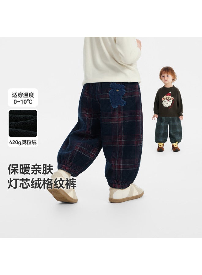G] Boys' Pants Fleece Lined Thickened Winter Plaid Pants Kids' Warm Pants Winter Long Pants - Image 2