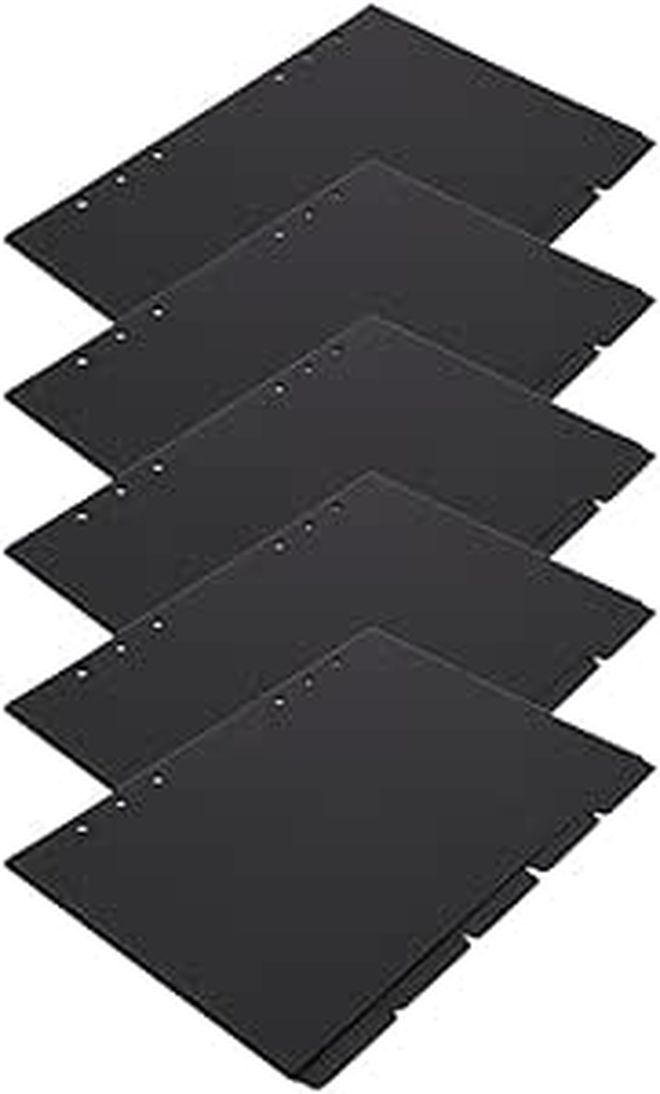 A5 6 Ring Binder Dividers with Tabs 5 Black Page Separator Sheets for Office School - Image 1