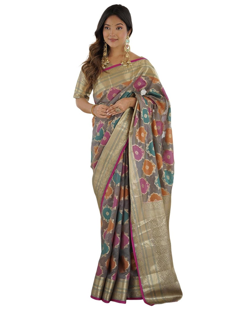 Satrani Women's Silk Weaving Saree with Unstitched Blouse Piece (4587S6901N_Grey) - Image 1