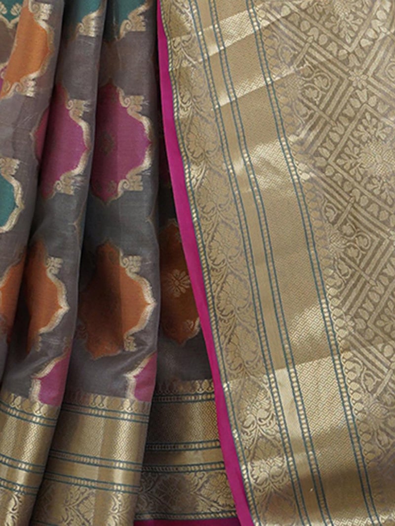 Satrani Women's Silk Weaving Saree with Unstitched Blouse Piece (4587S6901N_Grey) - Image 5