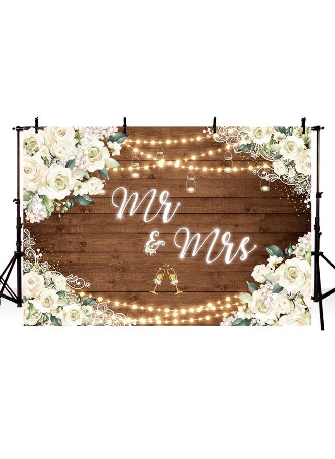MEHOFOND 10x7ft White Floral Mr & Mrs Engagement Decorations Backdrop Couples Wedding Wooden Background Bride and Groom Engaged Ceremony Anniversary Bridal Shower Party Supplies Photobooth Props  - Image 3