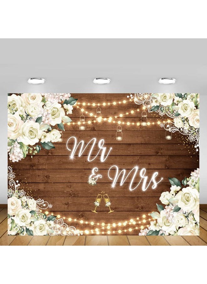 MEHOFOND 10x7ft White Floral Mr & Mrs Engagement Decorations Backdrop Couples Wedding Wooden Background Bride and Groom Engaged Ceremony Anniversary Bridal Shower Party Supplies Photobooth Props  - Image 5