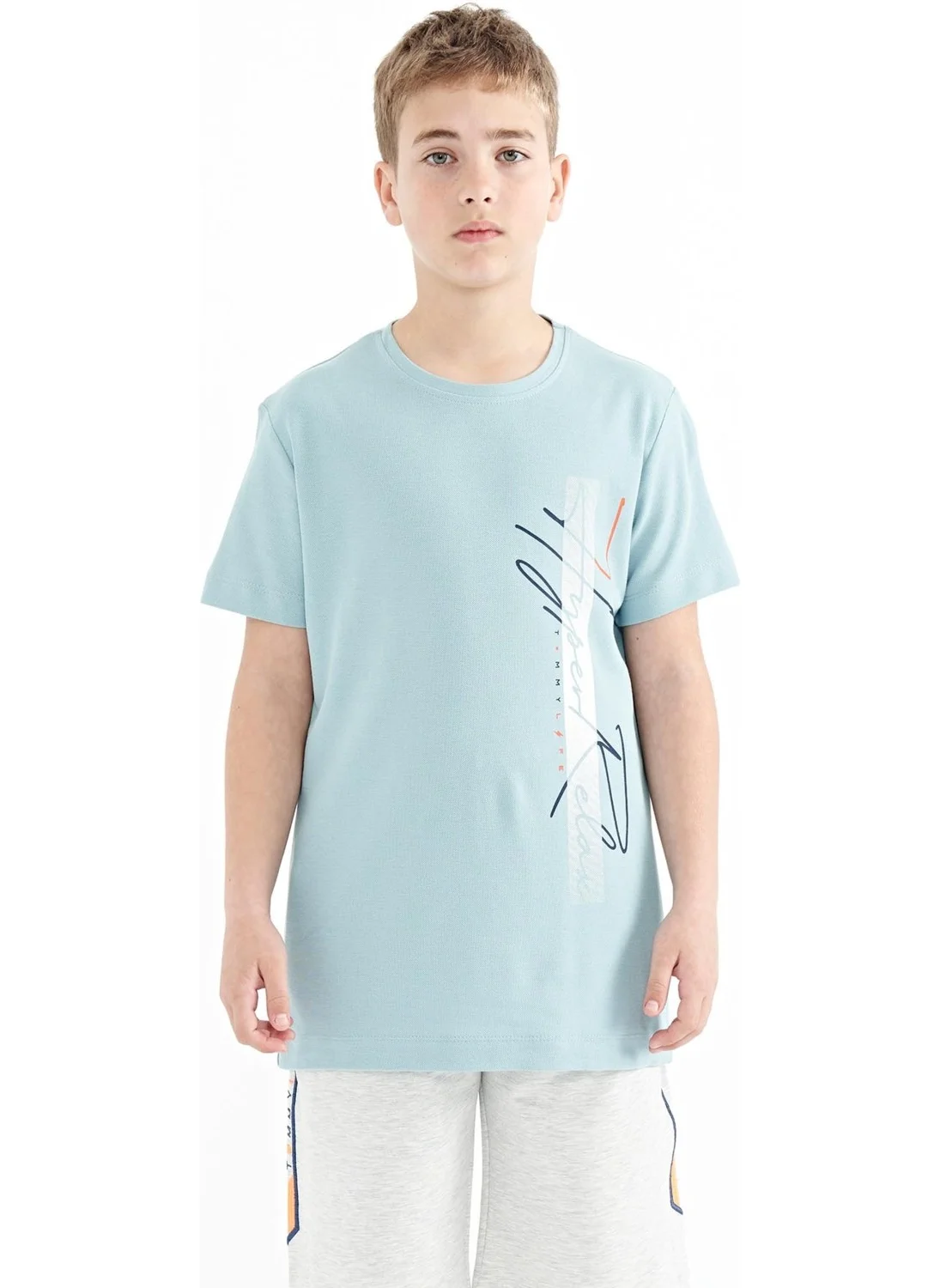 Tommy Life Light Blue Text Printed O Neck Standard Pattern Boy T-Shirt - 11119