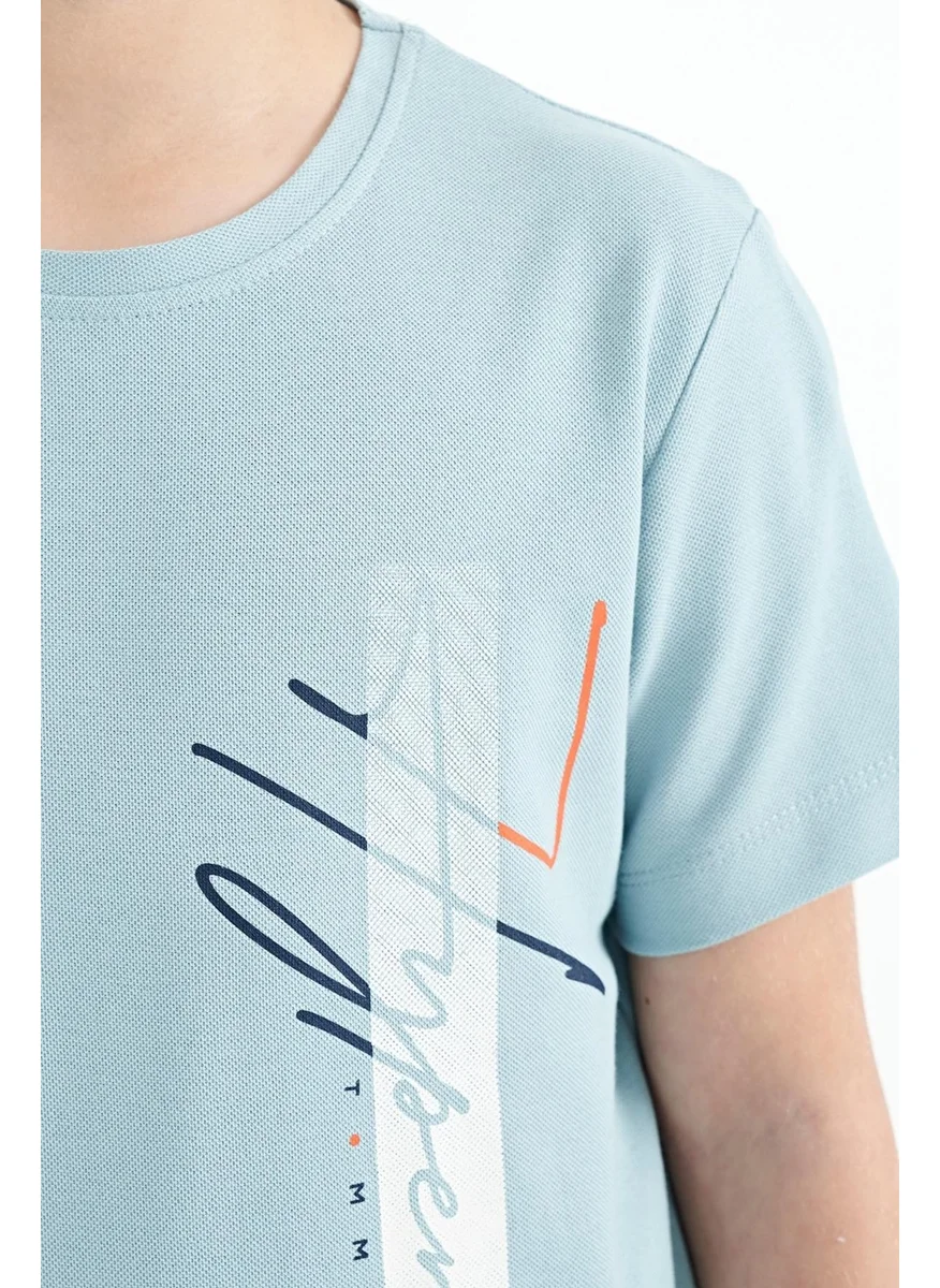 Tommy Life Light Blue Text Printed O Neck Standard Pattern Boy T-Shirt - 11119