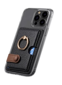 Wallet Phone Case, Credit Card Holder with Ring for Back of Phone Cases Flip, Leather Wallet Sleeve Pouch Compatible with iPhone, Samsung Galaxy Android Most Smartphones, Black