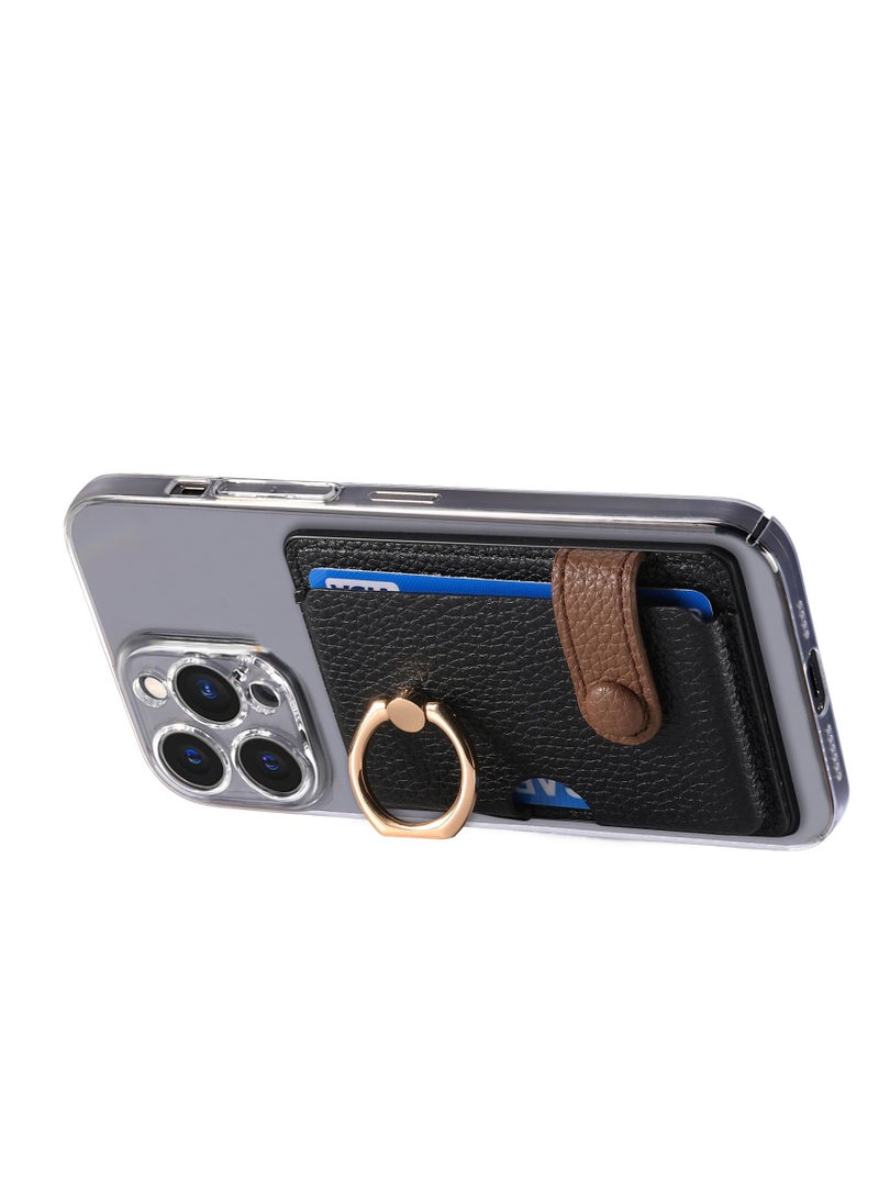 Excefore - Wallet Phone Case, Credit Card Holder with Ring for Back of Phone Cases Flip, Leather Wallet Sleeve Pouch Compatible with iPhone, Samsung Galaxy Android Most Smartphones, Black - Image 1