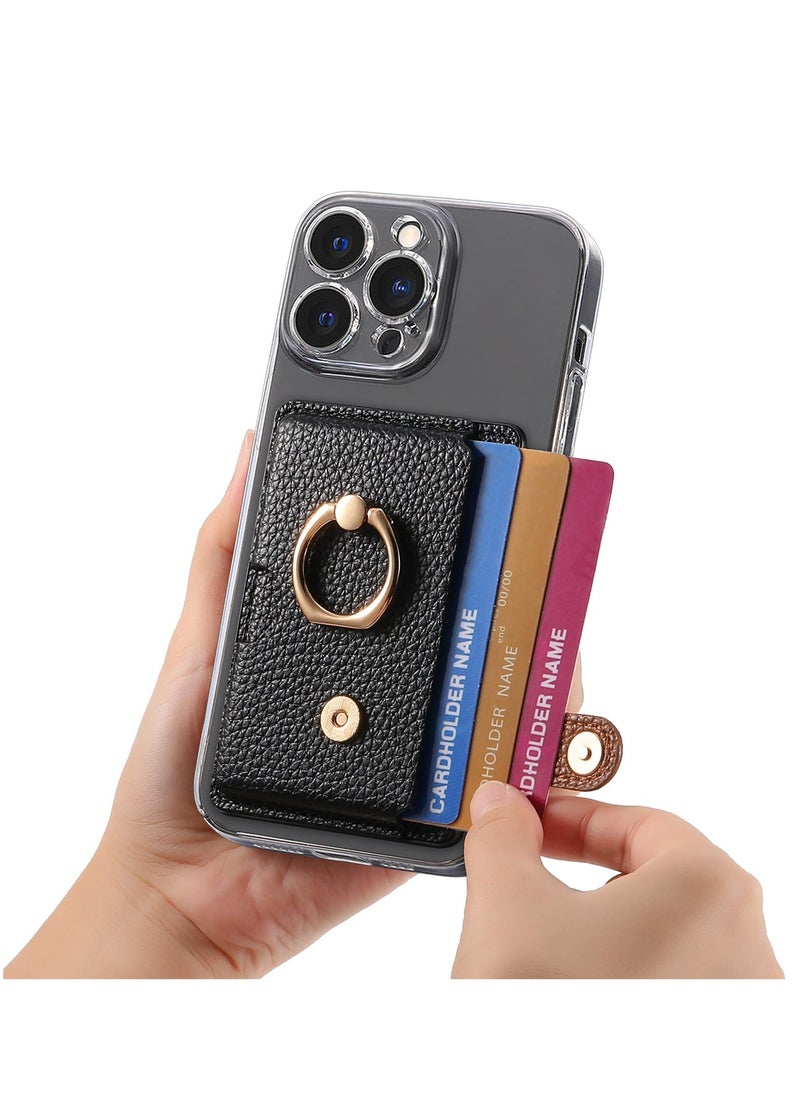 Excefore - Wallet Phone Case, Credit Card Holder with Ring for Back of Phone Cases Flip, Leather Wallet Sleeve Pouch Compatible with iPhone, Samsung Galaxy Android Most Smartphones, Black - Image 1