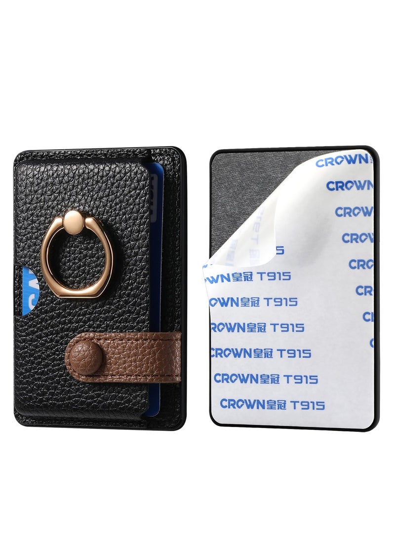 Excefore - Wallet Phone Case, Credit Card Holder with Ring for Back of Phone Cases Flip, Leather Wallet Sleeve Pouch Compatible with iPhone, Samsung Galaxy Android Most Smartphones, Black - Image 1