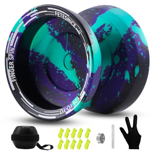 FETESNICE Y26 Professional Butterfly YoYo Dual Mode ResponsiveUnresponsive Finger Spin Yoyo for Kids Adults Competition Players Pro YoYo with 10 Strings Case GlovesBlack Green Purple - Image 1