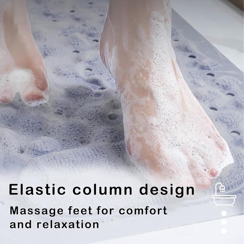 Non-Slip Bath Mat with Built-in Brush for Foot Scrubber - Safe Bathtub Mat with Drain Holes and Bubble Texture for Massage - Mildew Resistant and Quick Dry (Gray) - Image 3