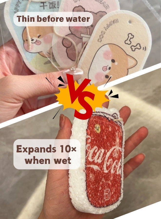 Beverage Design Cartoon Sponge 4 Pack - 18x8x2cm Compressed Wood Pulp, Soda Drink Theme Cleaning Sponges, Thickened Oil-Resistant Scrubber for Non-Scratch Cleaning - Image 1