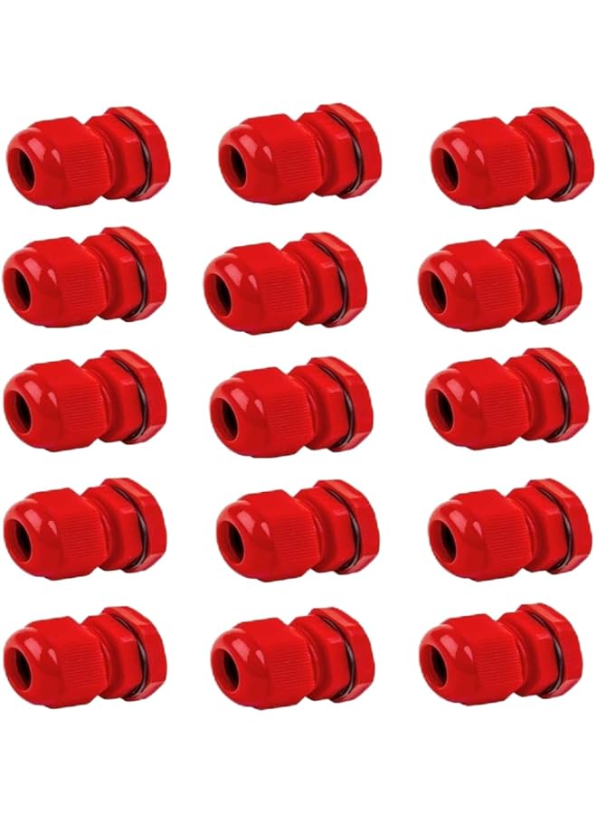 promass M20 20mm IP68 Waterproof Cable Glands, Suitable for 6mm - 12mm Cables, Plastic Nylon Compression Glands Connectors with Locknut and Washer - RED - Image 1